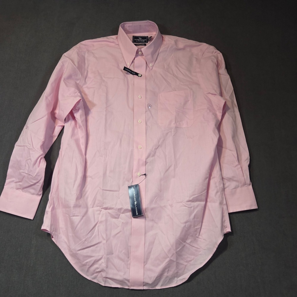 American Living Dress Shirt Mens 16 32/33 Pink Wrinkle Free Button Down New